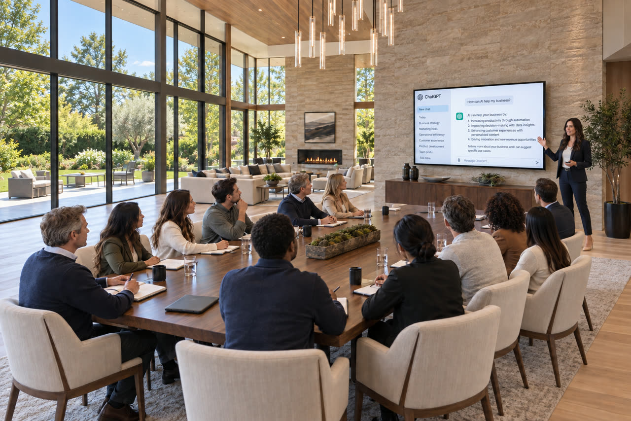 A small-group mastermind session at a private villa