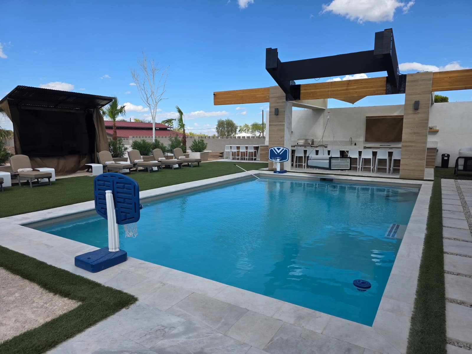 A private villa with a pool, pavilion and outdoor theater